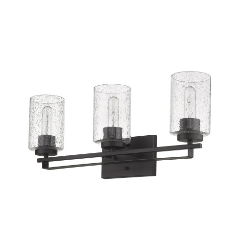 Homeroots Lighting Bronze Metal and Textured Glass Three-Light Wall Sconce, Bronze Finish