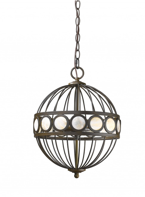 Homeroots Lighting Aria 3-Light Oil-Rubbed Bronze Globe Pendant with Mother of Pearl Accents