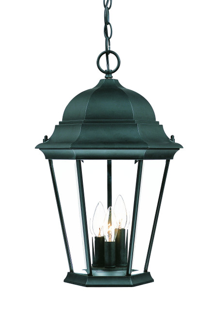 Homeroots Lighting Three-Light Matte Black Domed Glass Lantern Hanging Light