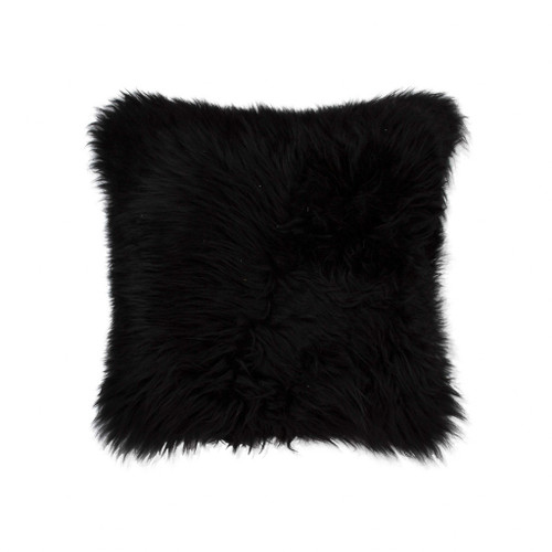 Homeroots Home Decor Contemporary Square New Zealand Sheepskin Accent Pillow, Black, 18 x 18 inches