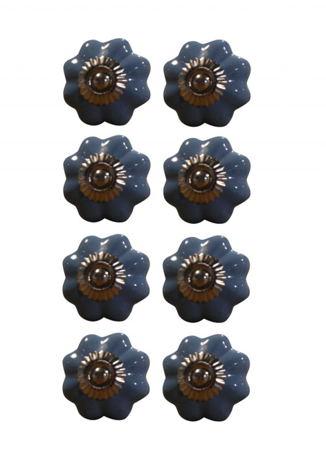 1.5" X 1.5" X 1.5" Glossy Navy And Silver  Knobs 8 Pack
