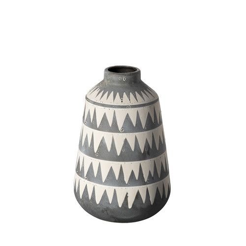 Homeroots Home Decor 10 Inches Gray And Ivory Triangle Pattern Ceramic Vase