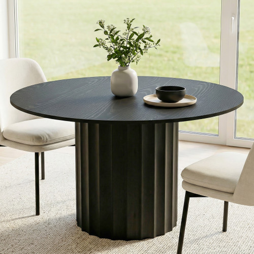 52" Black Solid Wood Pedestal Base Round Top Dining Table