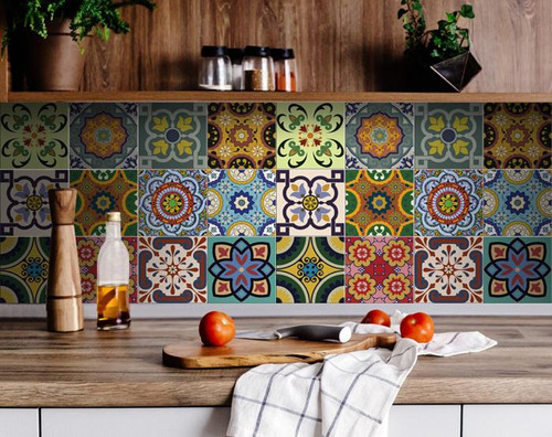 8" X 8" Auguri Flora Peel and Stick Removable  Tiles