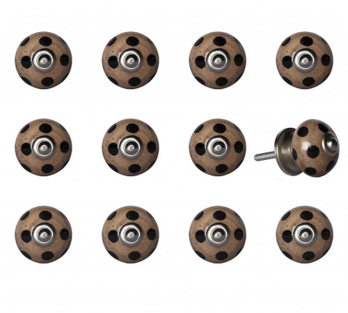 Set of Twelve Brown And Black Geometric Ceramic Drawer Pull Knobs