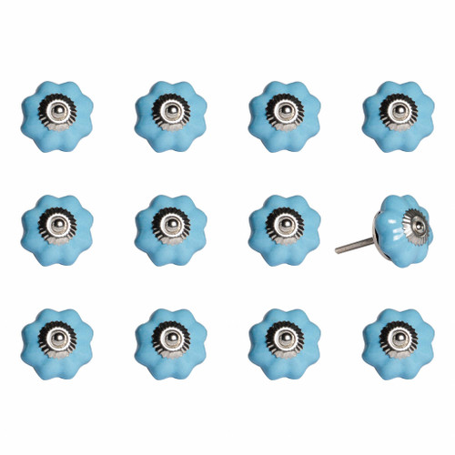 Homeroots Home Decor 1.5 X 1.5 X 1.5 Inches Light Blue and Silver Knobs 12 Pack