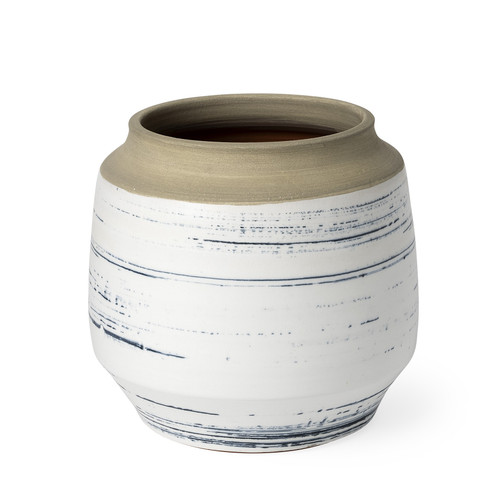 Homeroots Home Decor 9 Inches Blue White And Sand Coastal Ceramic Vase