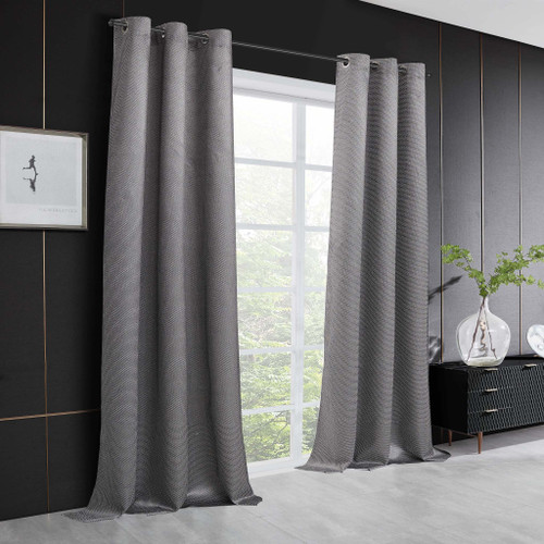 Set of Two 84" Silver Metallic Textured Window Panels Polyester