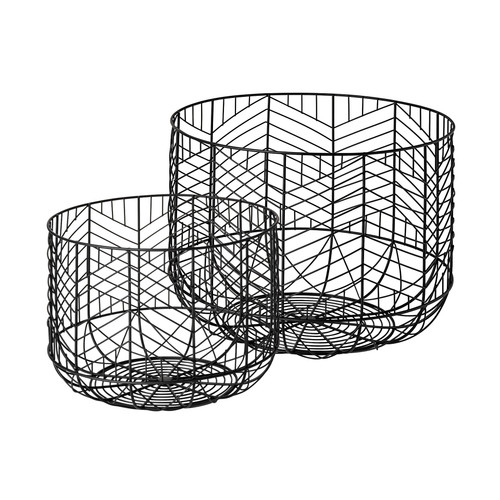 Homeroots Home Decor Set of Two Black Metal Wire Chevron Bowls, Black Finish