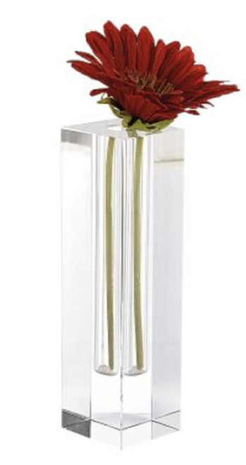 Homeroots Home Decor Modern Clear Tall Block Optical Crystal Vase, Clear