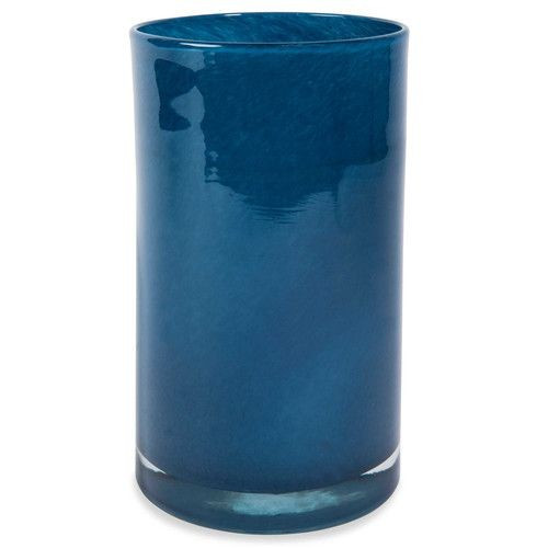 11" Blue And Clear Cylinder Crystal Glass Table Vase