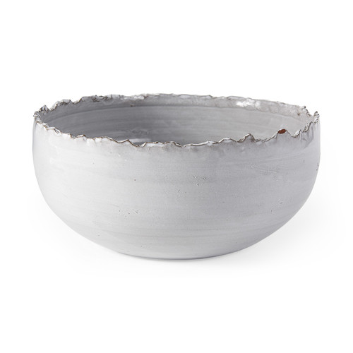 13" White Ceramic Torn Edge Round Centerpiece Bowl