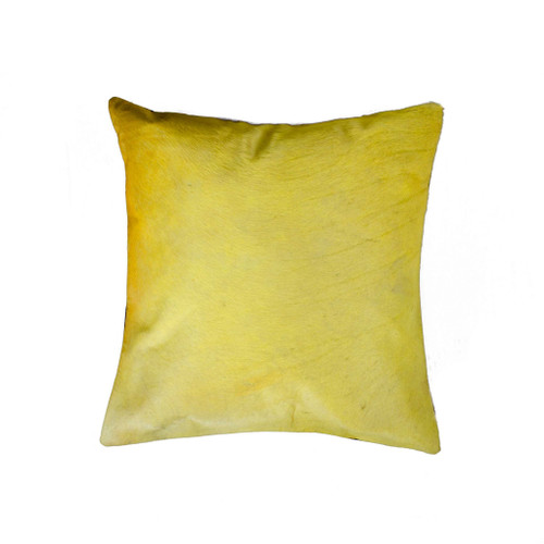 Homeroots 18 X 18 X 5 Inches Yellow Cowhide Pillow