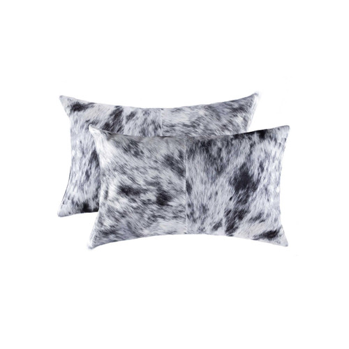Homeroots Home Decor Cowhide Pillow, Salt and Pepper Black and White, 12 x 20 x 5 inches, 2 Pack
