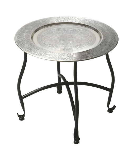 Homeroots Living Room 14 Inches Black and Silver Aluminum Round End Table, Aluminum Material