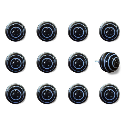 Homeroots Home Decor 1.5 X 1.5 X 1.5 Inches Black and Light Blue Knobs 12 Pack