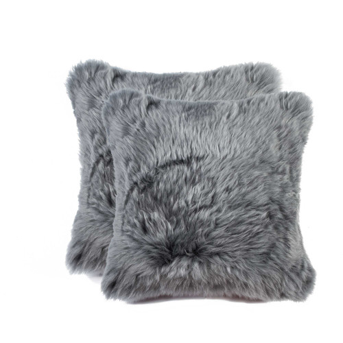 Homeroots Home Decor 18 X 18 X 5 Inches Gray Sheepskin Pillow 2 Pack