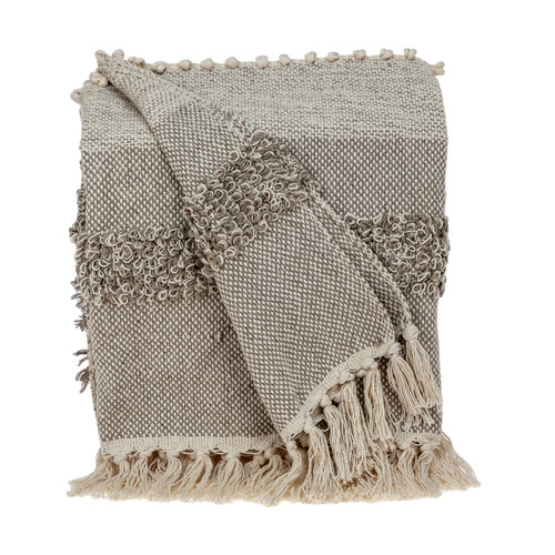 Homeroots Home Decor Parkland Collection Neil Eclectic Beige Woven Handloom Throw, 52 X 67 Inches