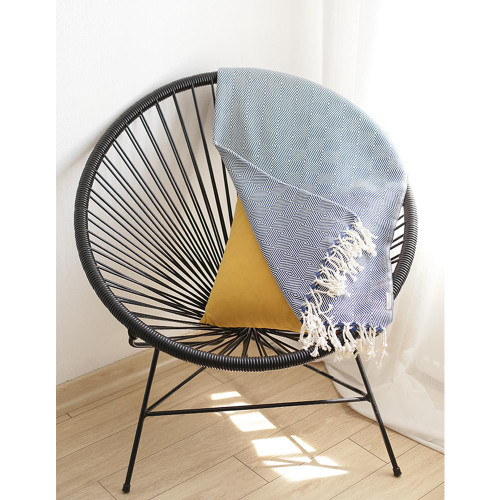 Homeroots Outdoors Blue Geometric Handwoven Throw Blanket, 70 inches