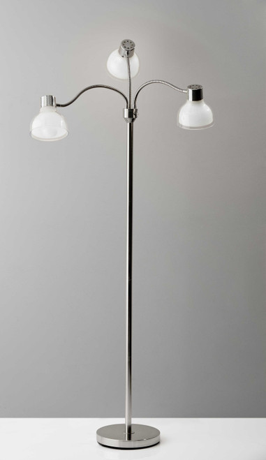 69" Silver Three Light Tree Floor Lamp With White Plastic Bowl Shade