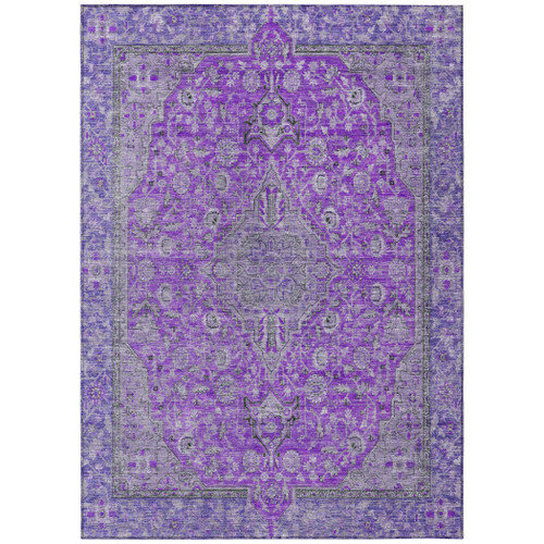 5' X 8' Purple And Gray Medallion Washable Indoor Outdoor Area Rug