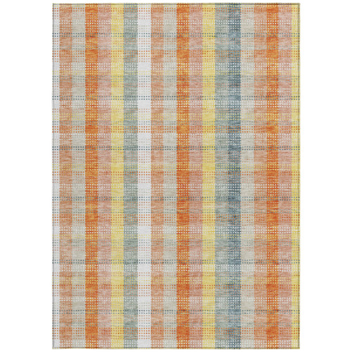 5' X 8' Peach Ivory And Orange Plaid Washable Indoor Outdoor Area Rug