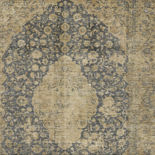 5' X 8' Charcoal And Beige Medallion Washable Indoor Outdoor Area Rug
