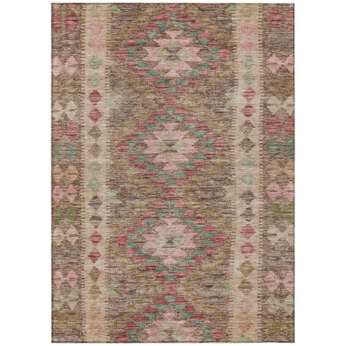5' X 8' Brown Geometric Washable Indoor Outdoor Area Rug