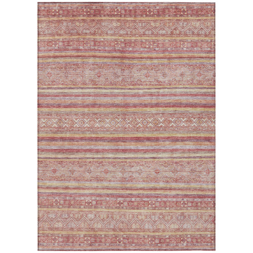 8' X 10' Rust And Coral Oriental Washable Indoor Outdoor Area Rug