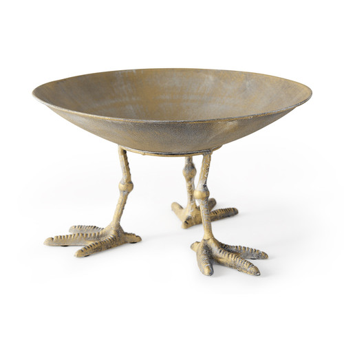 Homeroots Home Decor Antiqued Gold Webbed Feet Centerpiece Bowl, Gold Finish