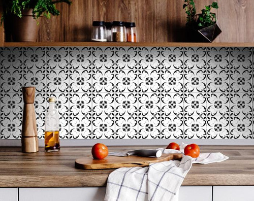 8" X 8" Black and White Delia Peel and Stick Removable Tiles