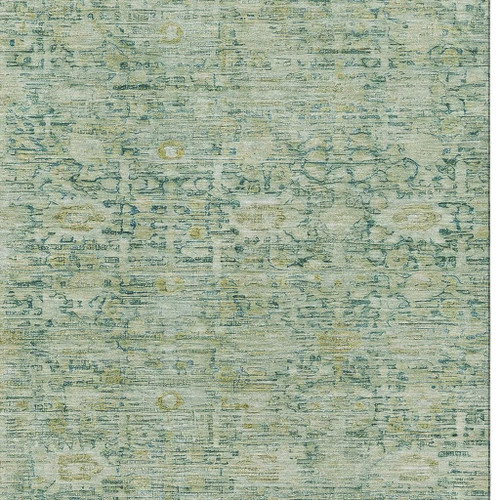 8' X 10' Artichoke Green And Teal Oriental Washable Area Rug With UV Protection