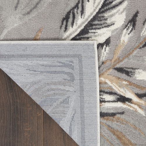 5' X 7' Gray Black And Tan Botanical Leaves Area Rug