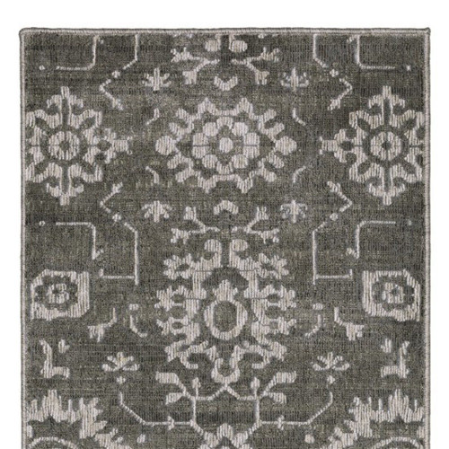 8' Gray And Ivory Oriental Runner Rug