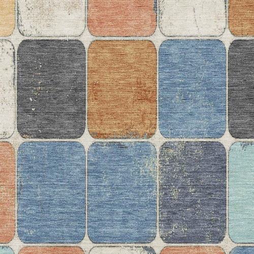 8' X 10' Rust Blue And Ivory Geometric Washable Area Rug With UV Protection