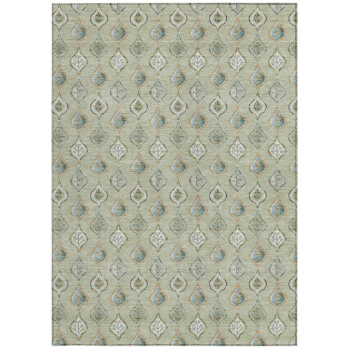 10' X 14' Green And Khaki Floral Washable Indoor Outdoor Area Rug