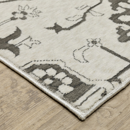 8' Ivory And Gray Oriental Runner Rug