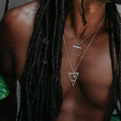 Unisex Fibonacci Golden Spiral Necklace - Silver - 26"