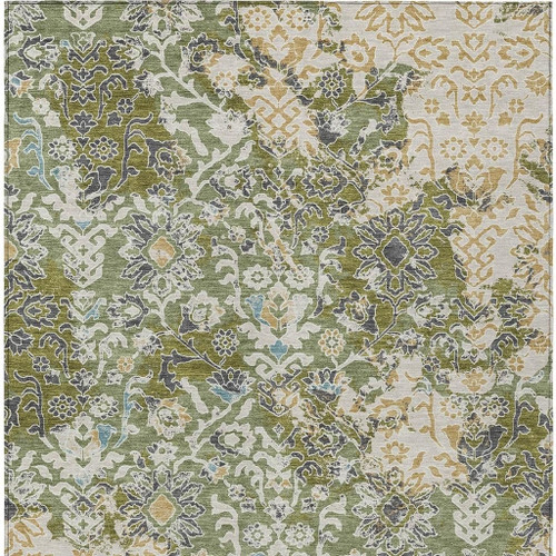 10' X 14' Fern Green And Ivory Geometric Washable Indoor Outdoor Area Rug
