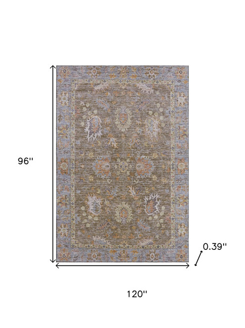 8' X 10' Brown And Lavender Oriental Washable Area Rug With UV Protection