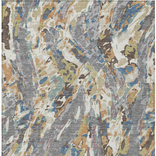 9' X 12' Gray And Copper Abstract Washable Indoor Outdoor Area Rug