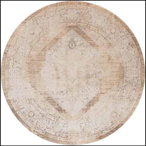 8' Beige And Ivory Floral Medallion Distressed Round Rug