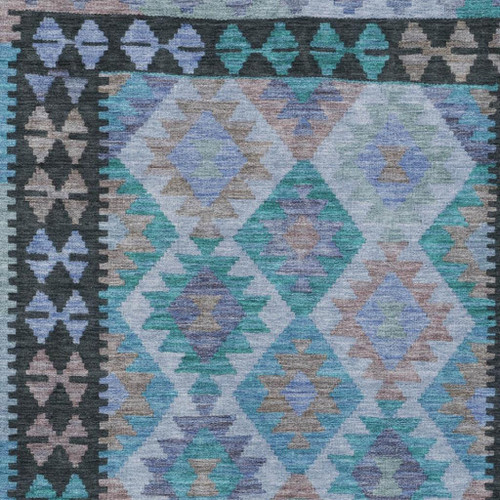 8' X 10' Teal Blue Charcoal And Copper Tribal Washable Indoor Outdoor Area Rug