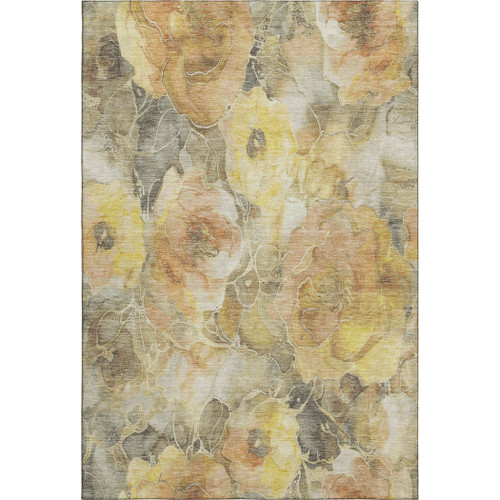 10' X 14' Gold Gray And Beige Floral Washable Area Rug With UV Protection