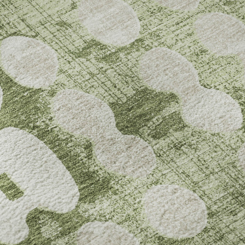 10' X 14' Artichoke Green And Beige Polka Dot Washable Area Rug With UV Protection