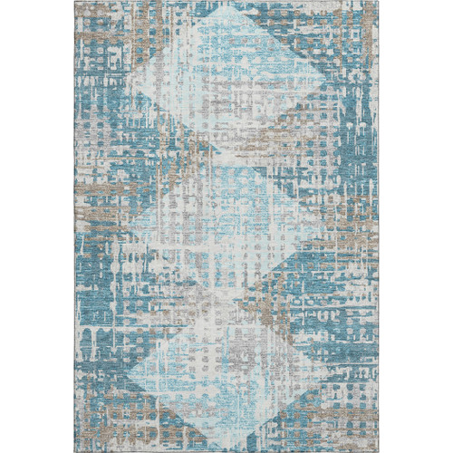 9' X 12' Teal And Beige Geometric Washable Area Rug With UV Protection