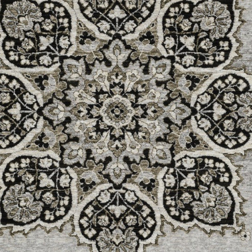 3' X 5' Gray And Black Medallion Area Rug With Fringe