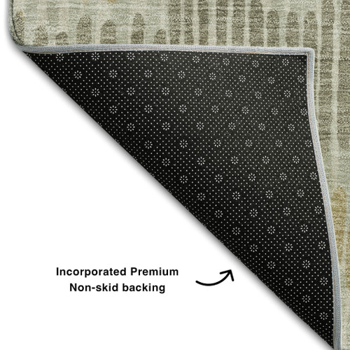 10' X 14' Beige Gold And Gray Striped Washable Area Rug With UV Protection