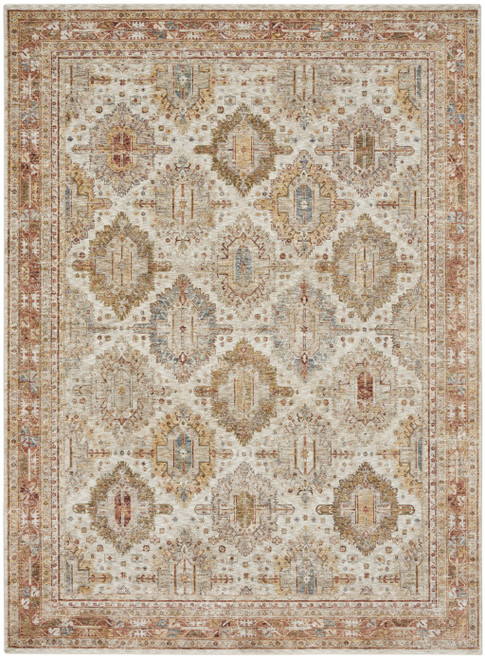 9' X 13' Beige Geometric Distressed Area Rug