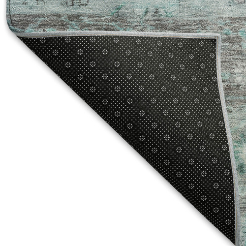10' X 14' Teal Blue Gray And Silver Tribal Washable Indoor Outdoor Area Rug